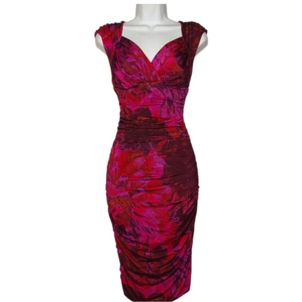 BOSTON  PROPER Elegant Red and Pink Draped Women's bodycon Dress
